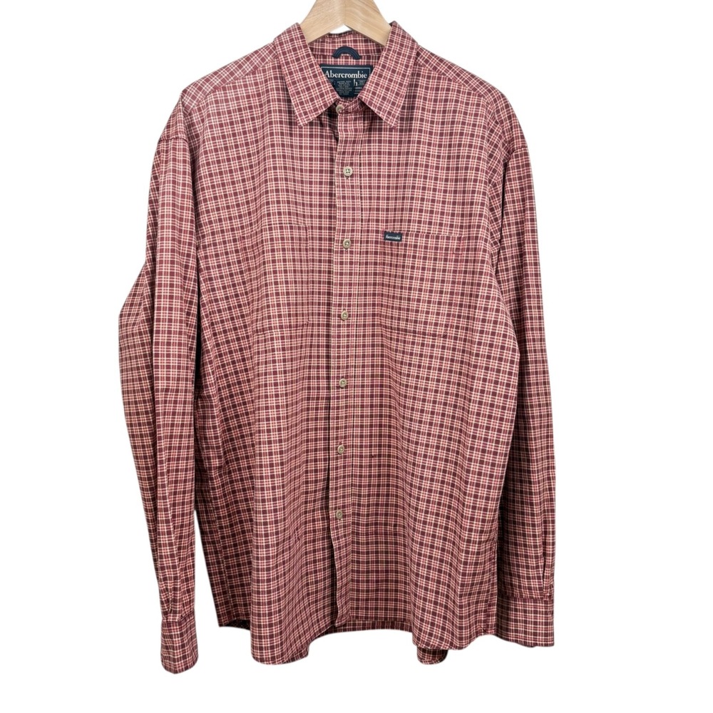 Abercrombie Fitch‎ Y2K Era Men's Red Plaid Button-Down Shirt Preppy Size Large